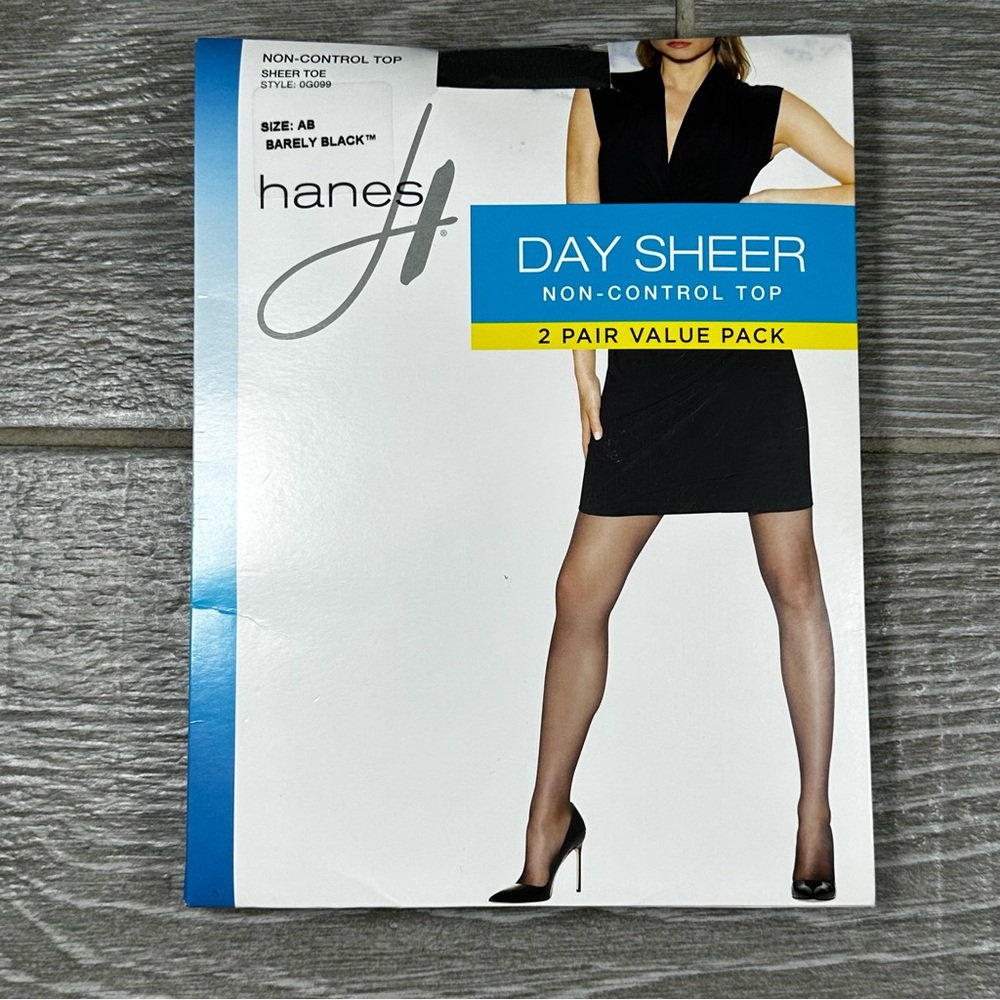 Hanes Sheer Non-Control Top Pantyhose Color Barely Black Sheer Size AB 2 Pack